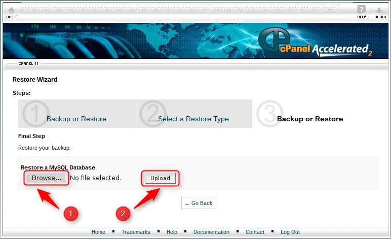 How to restore WordPress website databases - cPanel backup wizard - step 3