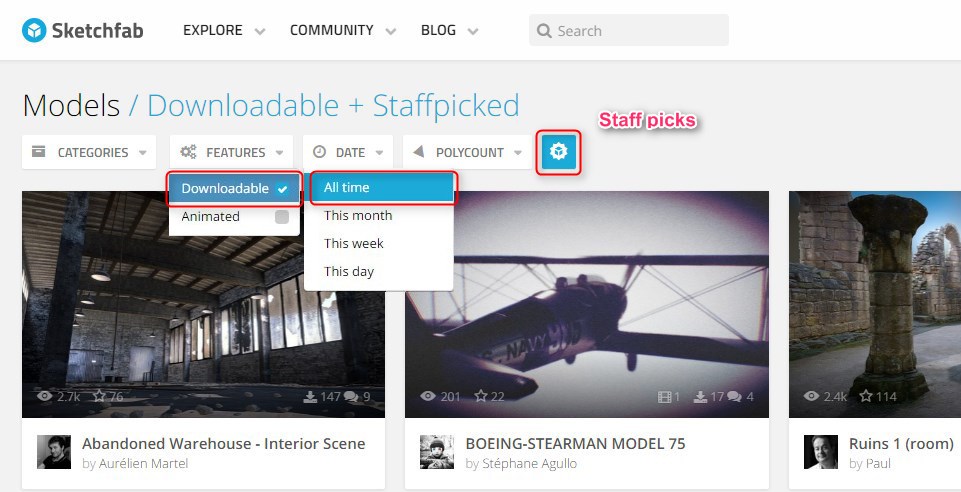 3D interactivity - filter Sketchfab models