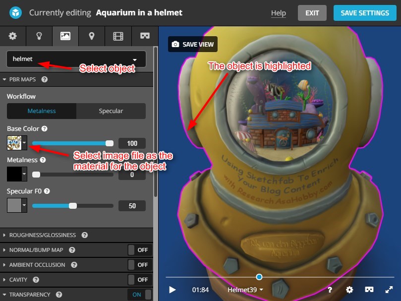 3D interactivity - specify materials for objects