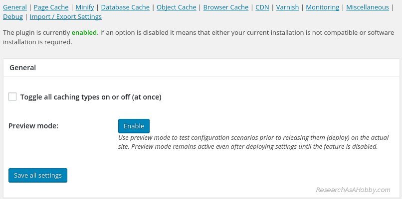 W3 Total Cache plugin settings - 1