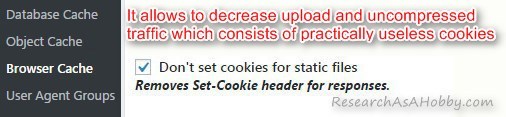 W3 Total Cache: Browser Cache / General / Don't set cookies for static files