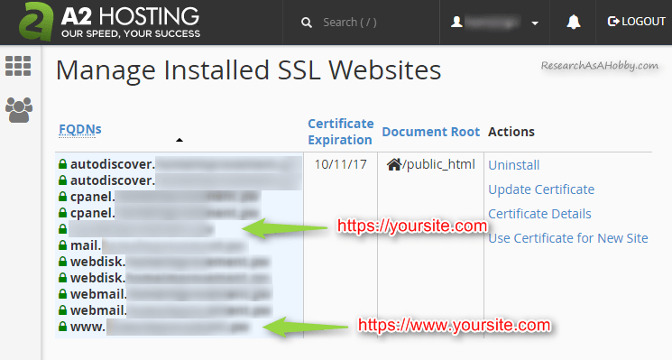 installed SSL settings