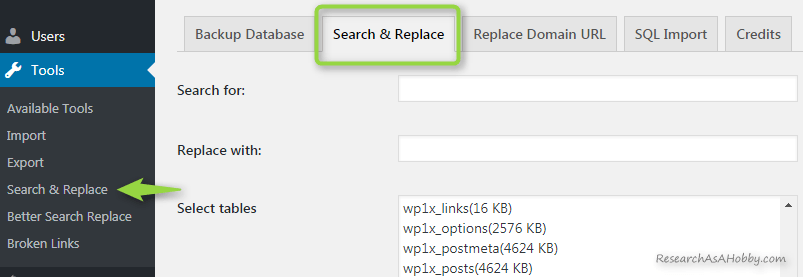 search replace tab