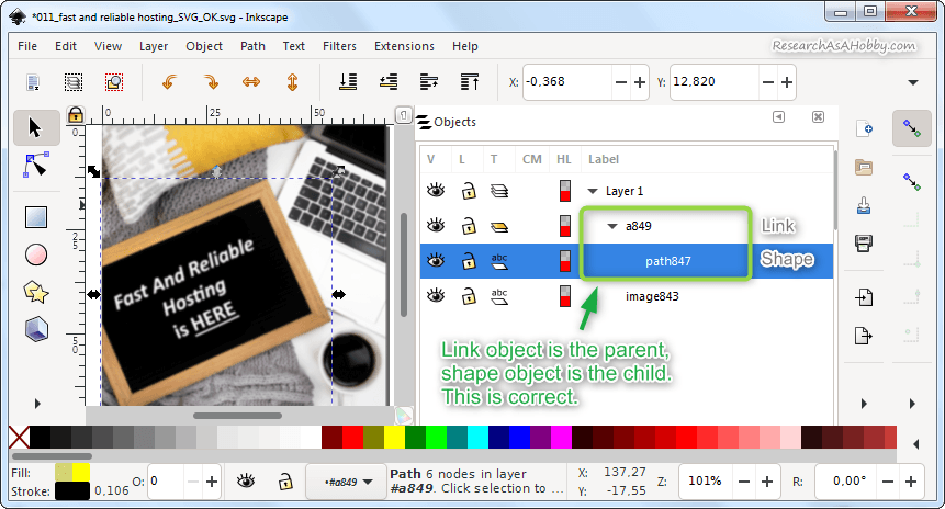 SVG Correct order/relationship of the objects to make link work