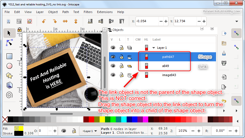 SVG missing link in Inkscape