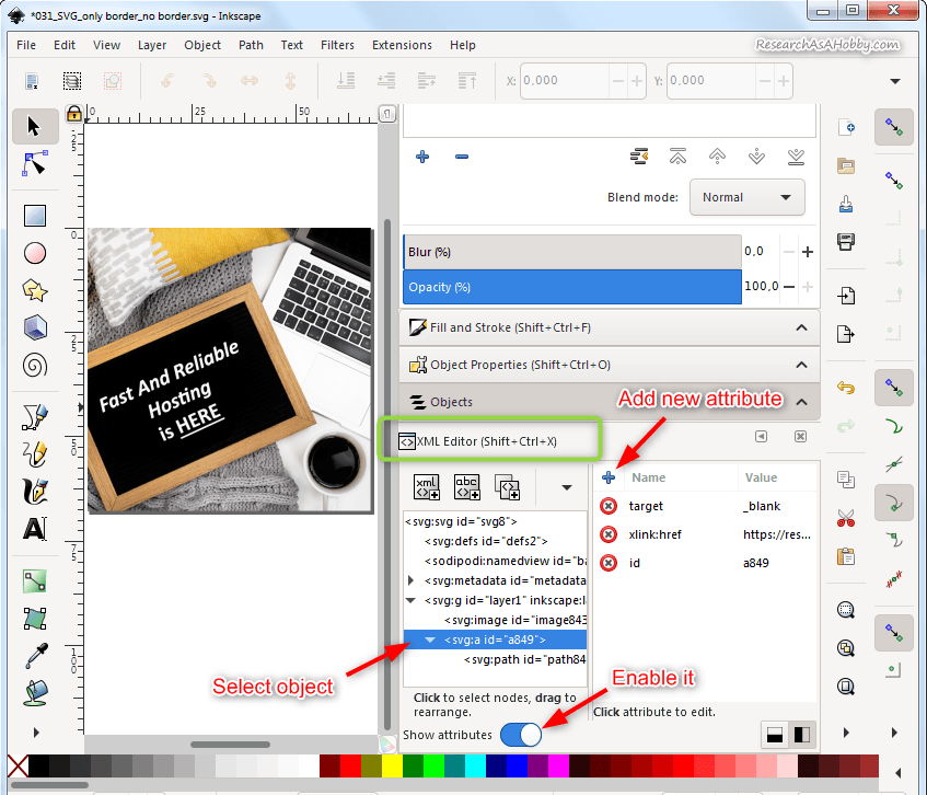 inkscape xml editor